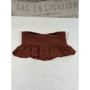 American Eagle Smocked Strapless Peplum Tube Top Women's Medium Rust Brown